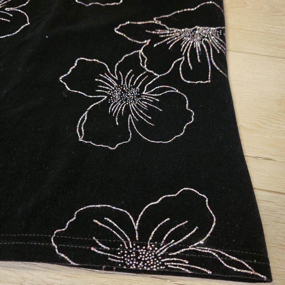 Womens Ninety Black Velvet Sleeveless Sparkly Floral Tank Cami Top Sz Sm READ - Picture 2 of 7